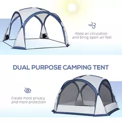 Outsunny Dome Tent for 6-8 Person, Camping Tent with 4 Zipped Mesh Doors, Removable Oxford Cloth, Lamp Hook, Portable Carry Bag, White and Blue - 4