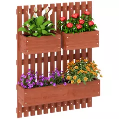 Outsunny Wall-mounted Wooden Garden Planters with Trellis, Drainage Holes and 3 Planter Boxes for Patio, Brown - 1