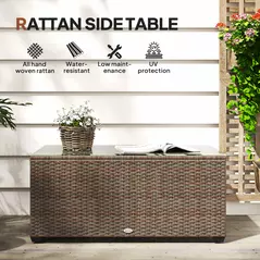 Outsunny 90 x 50cm Glass-Top Rattan Side Table - Brown - 4