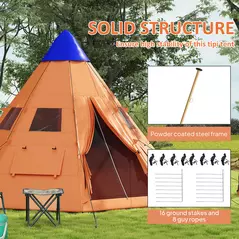 Outsunny 6 Men Tipi Tent with Carry Bag - Orange - 7