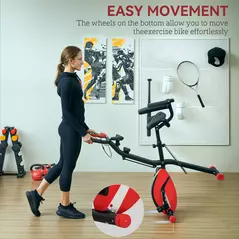 SPORTNOW Five-in-one Foldable Exercise Bike, Stationary Bike with Arm Workout Bands, LDC Monitor, Phone Holder, Red - 8