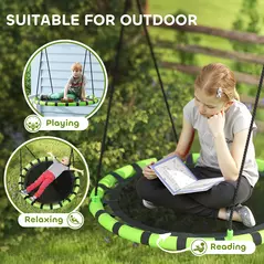 AIYAPLAY 100cm Diameter Kid Nest Swing Seat with Height Adjustable Ropes for Outdoor, Indoor, Black/Green - 6