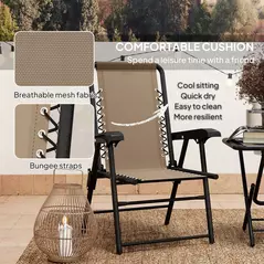 Outsunny Three-Piece Garden Table and Chair Set - Khaki - 6