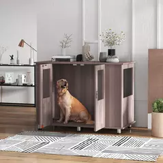 PawHut Dog Crate Table for Medium and Large Dogs with Magnetic Door for Indoor Use, 116 x 60 x 87 cm, Purple - 2