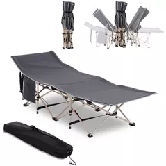 Outsunny Single Steel Frame Portable Camping Cot, with Carry Bag - Grey - 1