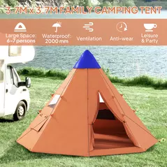 Outsunny 6 Men Tipi Tent with Carry Bag - Orange - 4