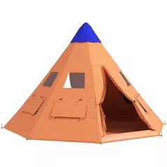 Outsunny 6 Men Tipi Tent with Carry Bag - Orange - 1