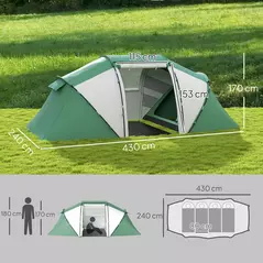 Outsunny 4-6 Man UV Protection Camping Tent - Green and White - 3