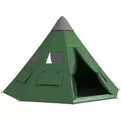 Outsunny 6 Men Tipi Tent with Carry Bag - Green - 1