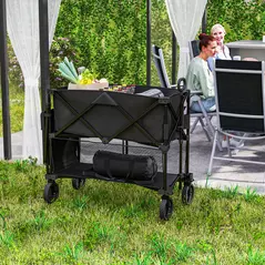 Outsunny Double Decker Folding Festival Trolley on Wheels, 200KG & 350L Capacity Collapsible Wagon Festival Trolley Cart with 134cm Extended for Camping Sports Shopping Garden and Beach, Black - 9