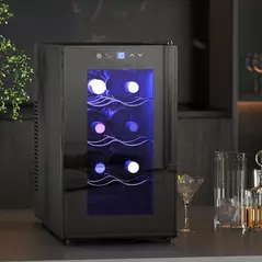HOMCOM Mini Table Top Wine Fridge, 8 Bottle, 17L, 8-18℃, 26.5cm Quiet Under Counter Wine Cooler Fridge with Glass Door, LED Light, Digital Touch Screen, Temperature Control - 2