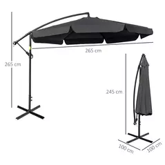 Outsunny 2.7m Garden Banana Parasol Cantilever Umbrella with Crank Handle and Cross Base for Outdoor, Hanging Sun Shade, Black - 3