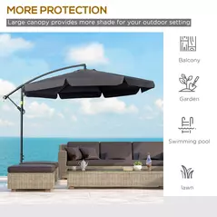 Outsunny 2.7m Garden Banana Parasol Cantilever Umbrella with Crank Handle and Cross Base for Outdoor, Hanging Sun Shade, Black - 6