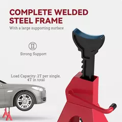 HOMCOM Axle Stands 2 Ton Car Jack Stands Pack of 2, 28-42.5 cm Height Adjustable Support Jack Stand, Heavy Duty Car Lift Tool for Vehicles, Caravans, Workshops, Garages, Red - 6