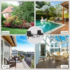 Outsunny 2 Seater Rattan Coffee Set-Black - 5