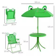 Outsunny Kids Folding Picnic Table Chair Set w/ Parasol, Green - 3