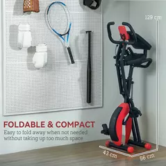 SPORTNOW Five-in-one Foldable Exercise Bike, Stationary Bike with Arm Workout Bands, LDC Monitor, Phone Holder, Red - 7