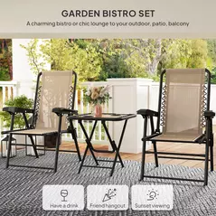 Outsunny Three-Piece Garden Table and Chair Set - Khaki - 4
