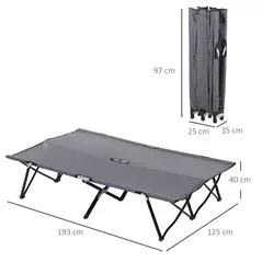 Outsunny Double Camping Cot Bed, with Bag - Grey - 3