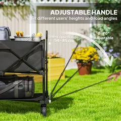 Outsunny Double Decker Folding Festival Trolley on Wheels, 200KG & 350L Capacity Collapsible Wagon Festival Trolley Cart with 134cm Extended for Camping Sports Shopping Garden and Beach, Black - 7