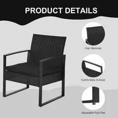 Outsunny 2 Seater Rattan Coffee Set-Black - 6