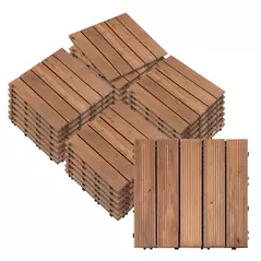 Outsunny 27 Pcs Solid Wood Interlocking Decking Tiles For Patio, Balcony, Roof Terrace, Hot Tub, Brown, (30 x 30 cm Per Piece) - 1