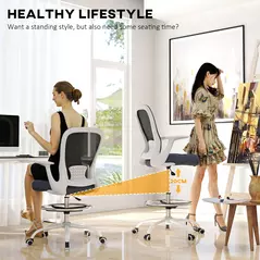 HOMCOM 99-119 cm Draughtsman Chair, with Adjustable Footrest - Grey - 5