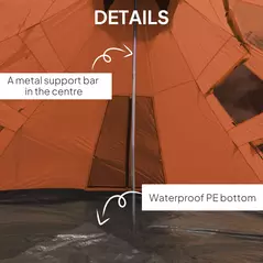 Outsunny 6 Men Tipi Tent with Carry Bag - Orange - 6