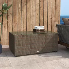 Outsunny 90 x 50cm Glass-Top Rattan Side Table - Brown - 8