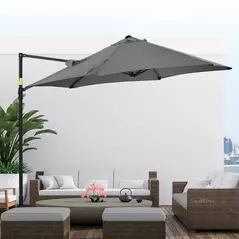 Outsunny 2.5M Garden Cantilever Parasol, Offset Roma Patio Umbrella Hanging Sun Shade Canopy Shelter with 360° Rotation and Cross Base, Dark Grey - 7