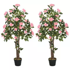 HOMCOM Set of Two Faux Rose Plants, with Pots - 1
