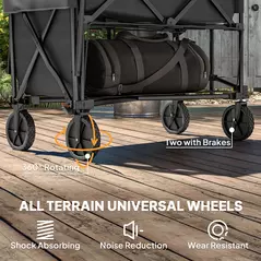 Outsunny Double Decker Folding Festival Trolley on Wheels, 200KG & 350L Capacity Collapsible Wagon Festival Trolley Cart with 134cm Extended for Camping Sports Shopping Garden and Beach, Black - 5