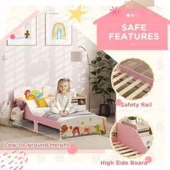 AIYAPLAY Cute Animal-Themed Toddler Bed, with Safety Rails, 143 x 77 x 60cm, Pink - 4