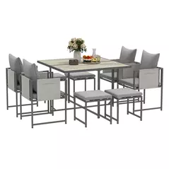 Outsunny Nine-Piece Steel Frame Garden Dining Set - Grey - 1