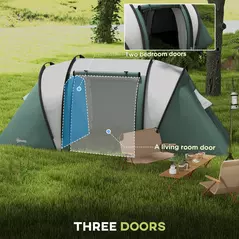 Outsunny Two-Man Tent, with Bedrooms, Living Room and Canopy - Dark Green - 5