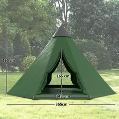 Outsunny 6 Men Tipi Tent with Carry Bag - Green - 3