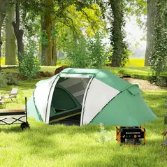 Outsunny 4-6 Man UV Protection Camping Tent - Green and White - 8
