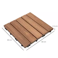 Outsunny 27 Pcs Solid Wood Interlocking Decking Tiles For Patio, Balcony, Roof Terrace, Hot Tub, Brown, (30 x 30 cm Per Piece) - 3