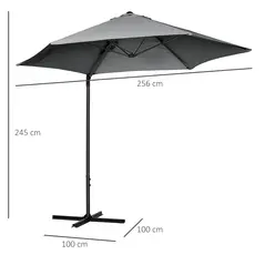 Outsunny 2.5M Garden Cantilever Parasol, Offset Roma Patio Umbrella Hanging Sun Shade Canopy Shelter with 360° Rotation and Cross Base, Dark Grey - 3