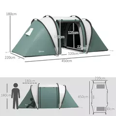 Outsunny Two-Man Tent, with Bedrooms, Living Room and Canopy - Dark Green - 3