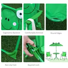 Outsunny Kids Folding Picnic Table Chair Set w/ Parasol, Green - 7