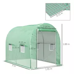Outsunny 300 x 195cm Walk-In Tunnel Greenhouse - Green - 3