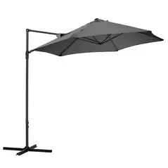 Outsunny 2.5M Garden Cantilever Parasol, Offset Roma Patio Umbrella Hanging Sun Shade Canopy Shelter with 360° Rotation and Cross Base, Dark Grey - 1
