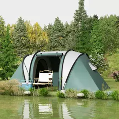 Outsunny Two-Man Tent, with Bedrooms, Living Room and Canopy - Dark Green - 2