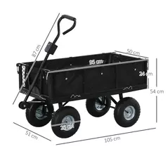 Outsunny 114L Steel Frame Garden Cart Trolley - Black - 3