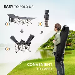 Outsunny Single Steel Frame Portable Camping Cot, with Carry Bag - Grey - 4