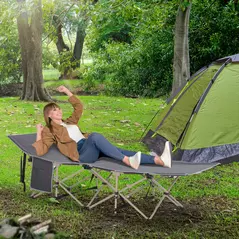 Outsunny Single Steel Frame Portable Camping Cot, with Carry Bag - Grey - 9