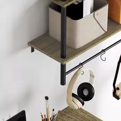 HOMCOM Wall Mounted Floating Shelves with 4 Hooks, Rustic Wall Shelf Unit for Living Room, Entryway, Grey - 9