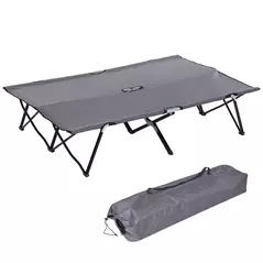 Outsunny Double Camping Cot Bed, with Bag - Grey - 1