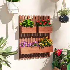 Outsunny Wall-mounted Wooden Garden Planters with Trellis, Drainage Holes and 3 Planter Boxes for Patio, Brown - 2